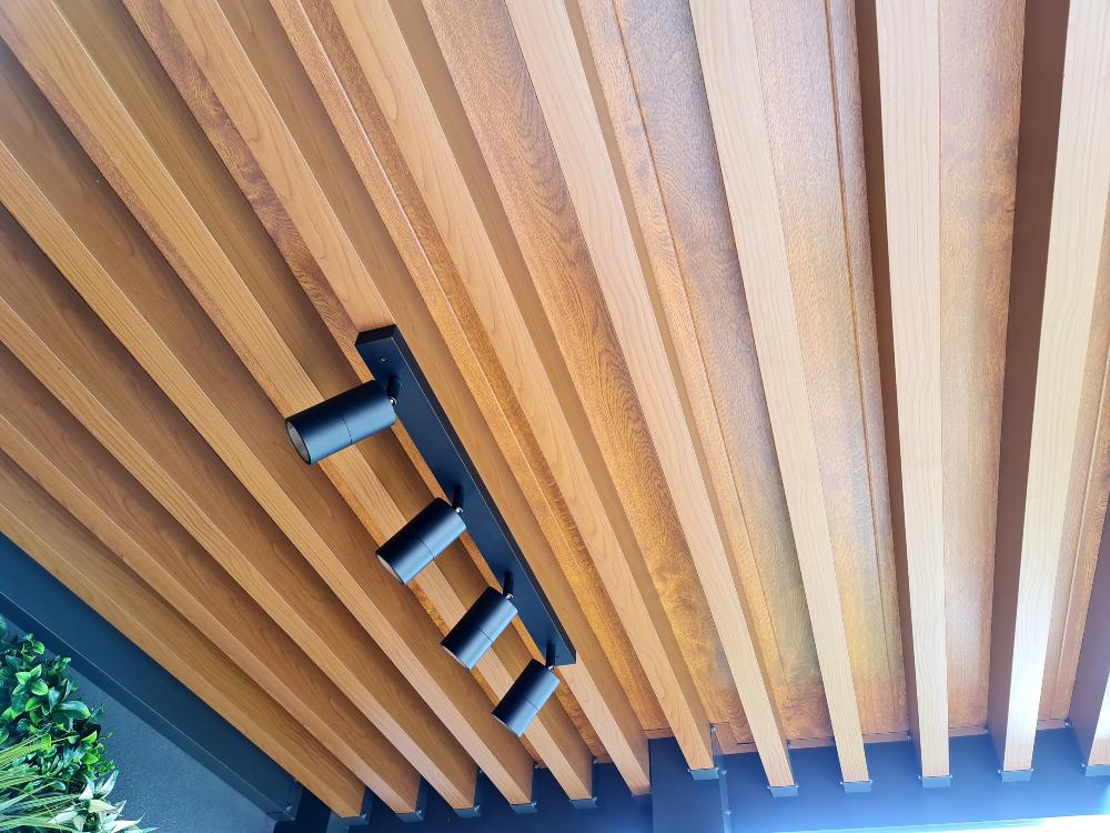 Insulated Pergola with Timber Look Battens & Versiclad Versalink Golden Oak Roofing at Constitution Hill